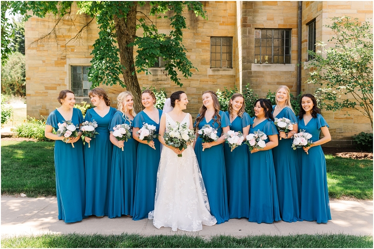 kennedy blue bridesmaid dresses with bouquets