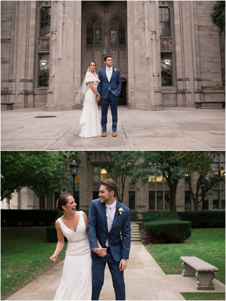 bride and groom in front of cathedral pittsburgh lindsey yeagley photo
